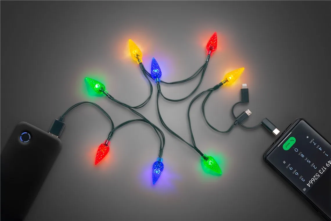 Cablu de incarcare USB pentru smartphone cu lumini LED RGB - Lightning Micro-USB USB type C 90cm Goobay 60339 - imagine 3