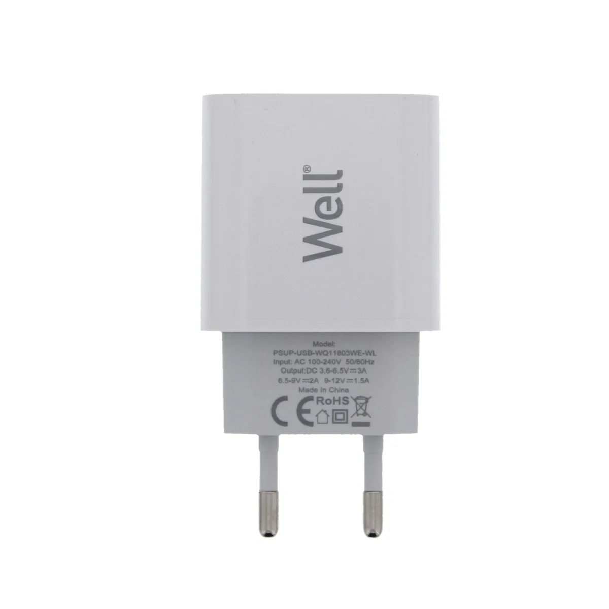 Incarcator retea Well 1x USB A QC3.0 18W alb PSUP-USB-WQ11803WE-WL - imagine 2