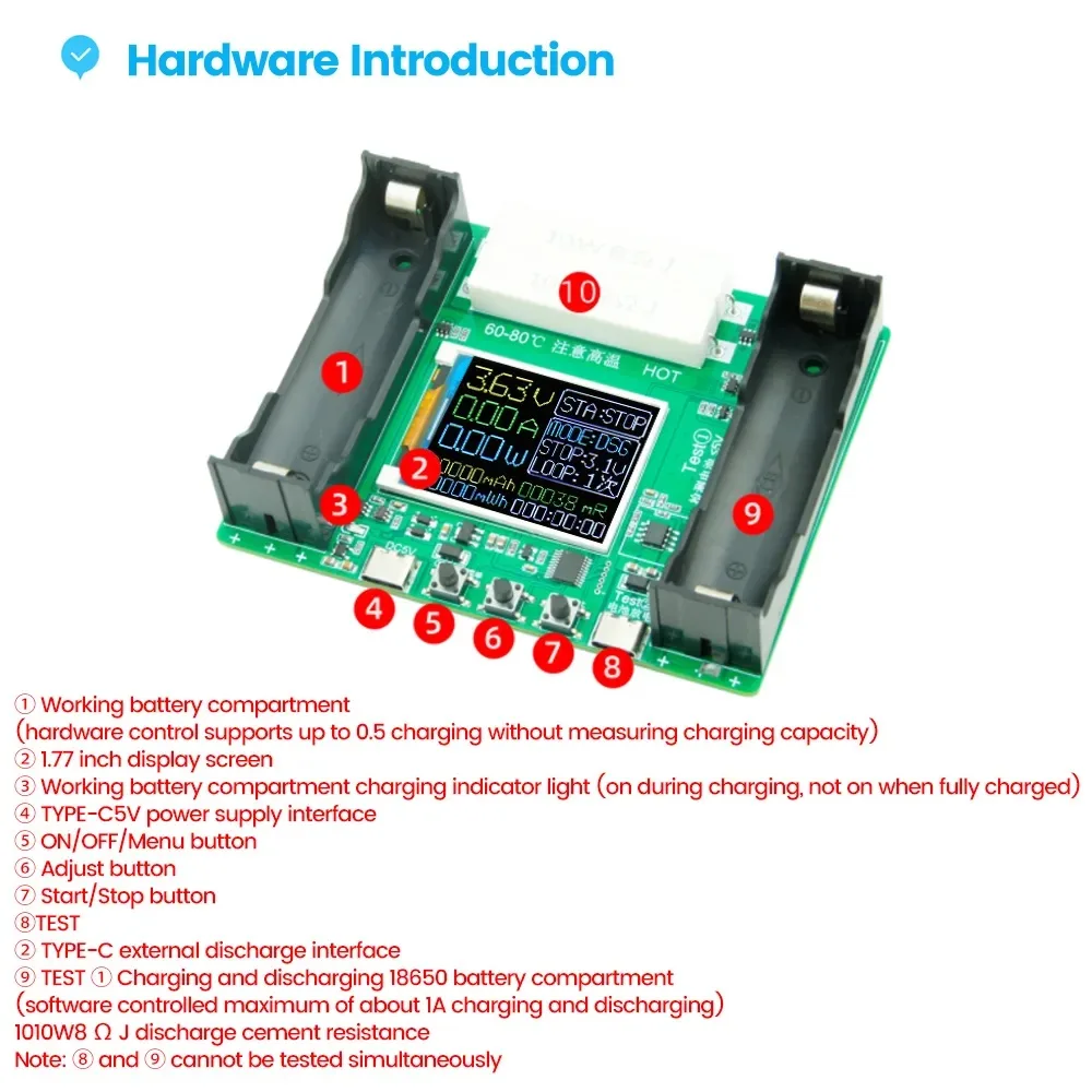 Tester 18650 cu display conector USB TYPE C - imagine 2