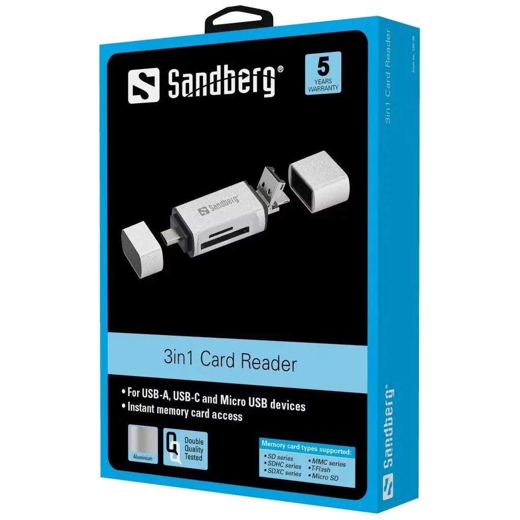 Cititor de carduri SD MicroSD cu conectare USB type C USB Micro USB Sandberg 136-28 argintiu - imagine 2