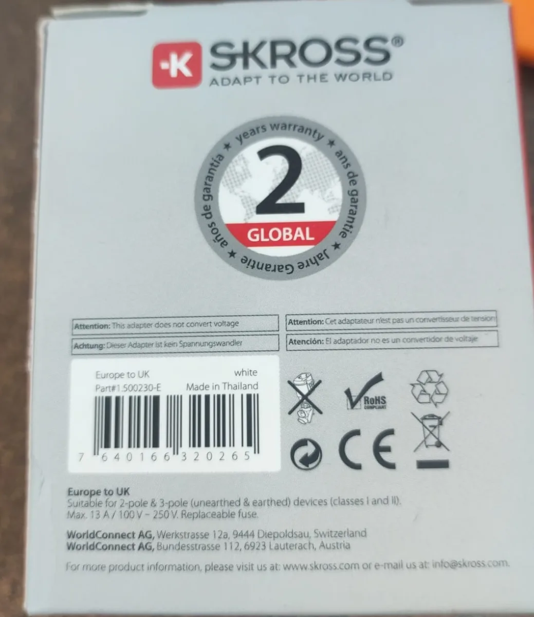Adaptor priza EU - UK 13A Skross 1.500230-E - imagine 7