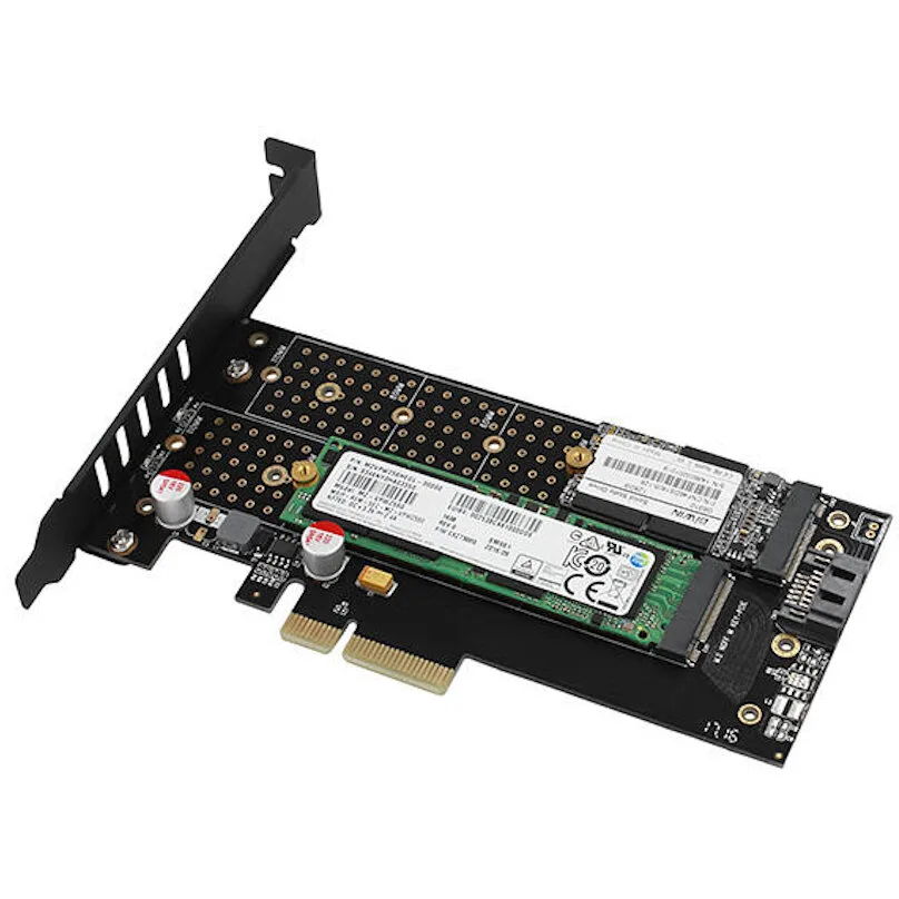 Adaptor Intern PCI-E 3.0 4x - DUAL M.2 SSD (NVMe + SATA) Voltaj Dual Suport SSD max. 110mm + Cooler Activ Axagon PCEM2-DC - imagine 4