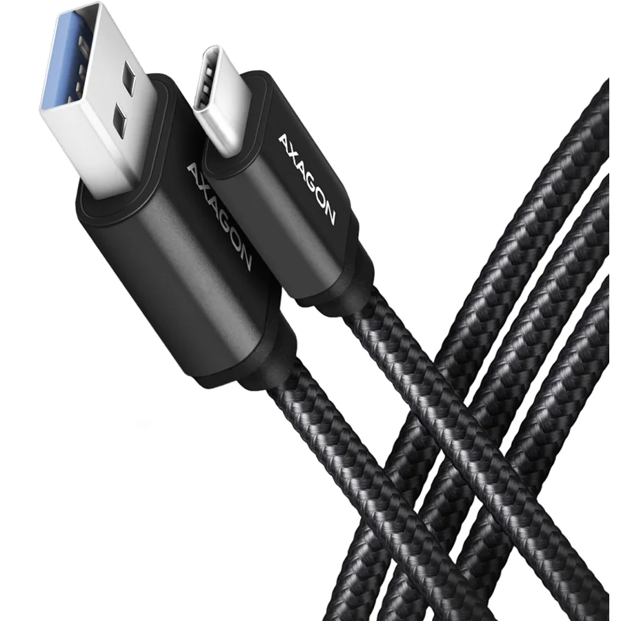 Cablu USB type C - USB-A 2m USB 3.2 Gen1 3A impletit negru Axagon BUCM3-AM20AB