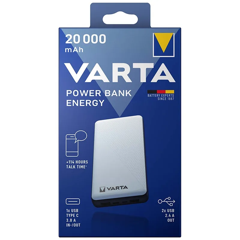 Power Bank VARTA 57978 Fast Energy 20000mAh 2x USB QC3.0 1x USB TYPE-C PD - imagine 4
