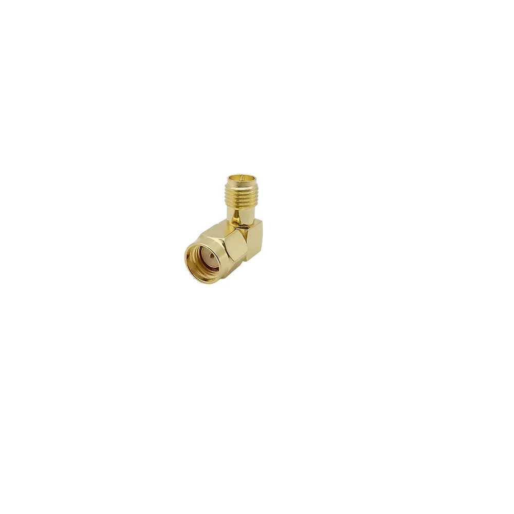Adaptor convertor antena wifi RF la 90 grade coaxial RP-SMA tata la RP-SMA mama 50ohm de inalta calitate cupru placat cu aur - imagine 2