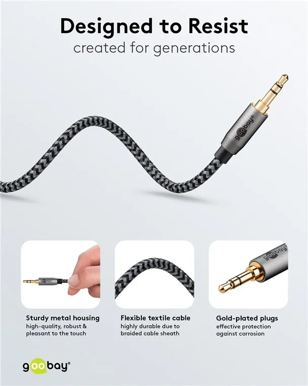 Cablu audio stereo AUX Jack 3.5 mm tata-tata 1m premium extrem de flexibil textil negru Goobay Plus 65273 - imagine 4