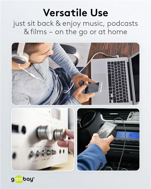 Cablu audio stereo AUX Jack 3.5 mm tata-tata 1m premium extrem de flexibil textil negru Goobay Plus 65273 - imagine 7