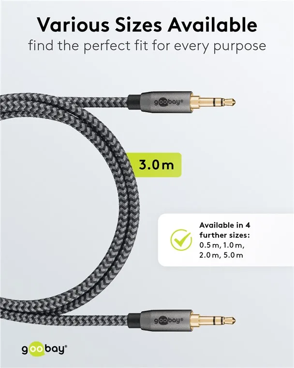 Cablu audio stereo AUX Jack 3.5 mm tata-tata 3m premium extrem de flexibil textil negru Goobay Plus 65275 - imagine 5