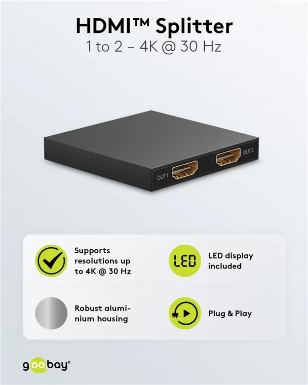 Splitter HDMI V1.4 1 intrare la 2 iesiri 4K30Hz 1080p60Hz Goobay 58480 - imagine 6