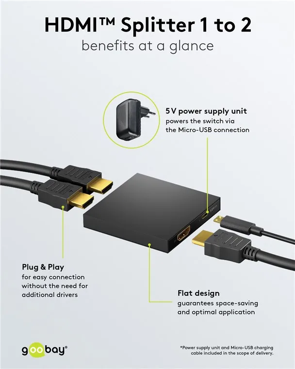 Splitter HDMI V1.4 1 intrare la 2 iesiri 4K30Hz 1080p60Hz Goobay 58480 - imagine 3