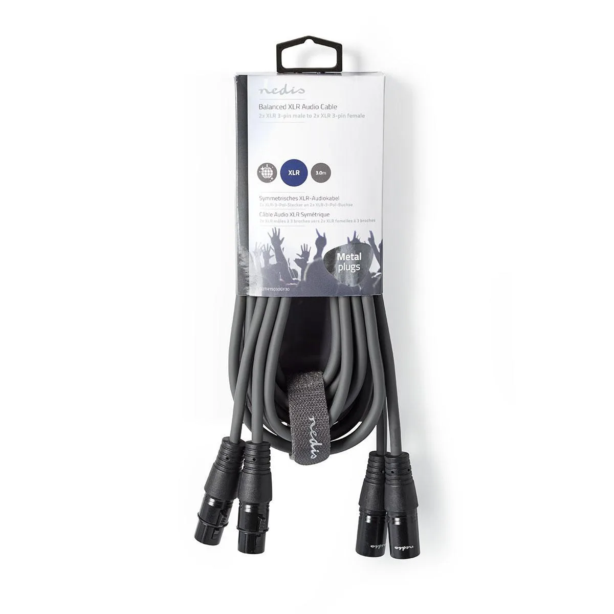 Cablu XLR stereo Premium Nedis 3m 2x XLR 3-pini tata - 2x XLR 3-pini mama gri COTH15030GY30 - imagine 3