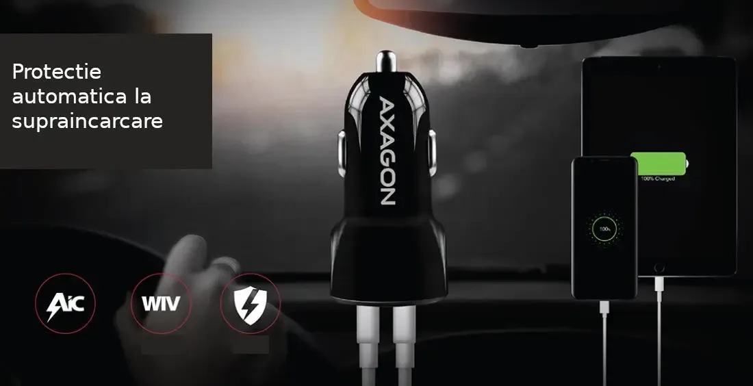 Incarcator auto Smart 5V 2.4A + QC3.0 30W negru Axagon PWC-QC5 - imagine 3