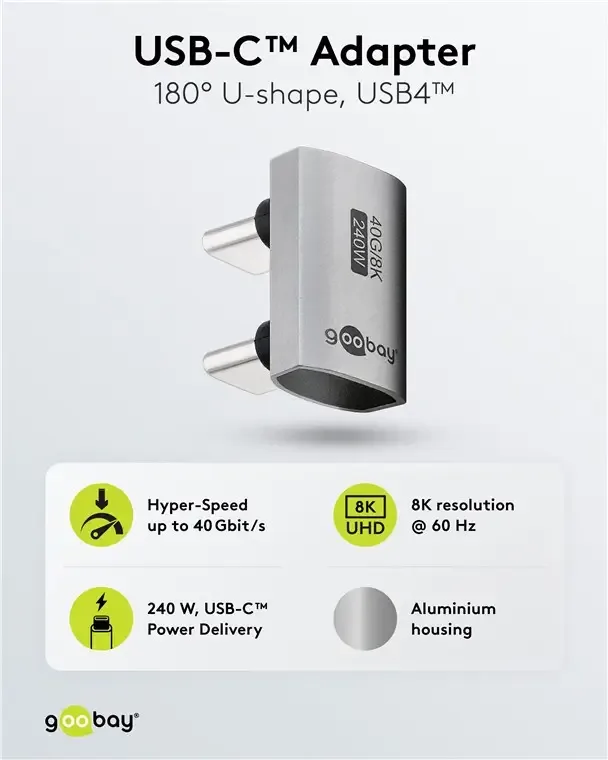 Adaptor USB-C3.1 mama - USB-C tata la 180 in forma de U Thunderbolt 3 /4 Goobay 74446 - imagine 3