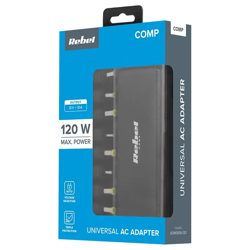 Alimentator laptop automat Rebel 120W 12-19.5V 11 mufe KOM0939-120 - imagine 2