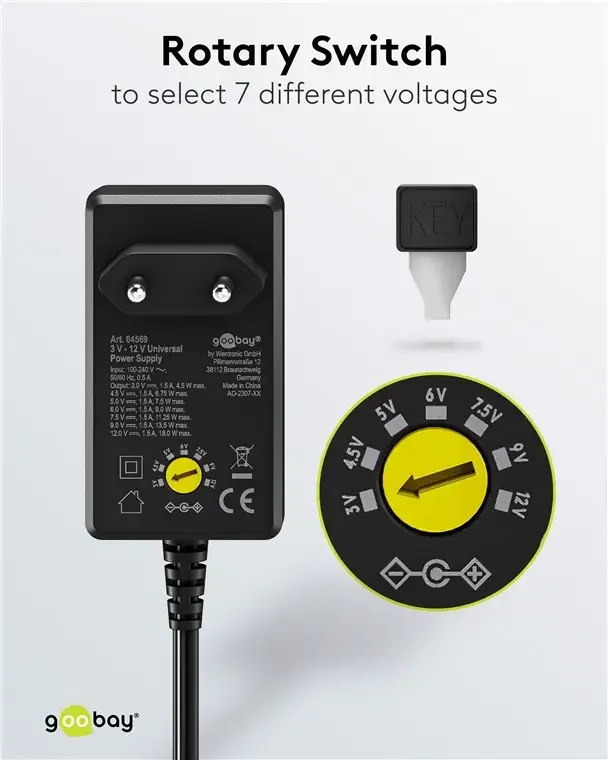Alimentator Universal 3-12V 18W 1.5A /11 adaptoare /USB-C /USB-A /Micro-USB /Mini-USB /Terminale cu Surub 64569 Goobay - imagine 5