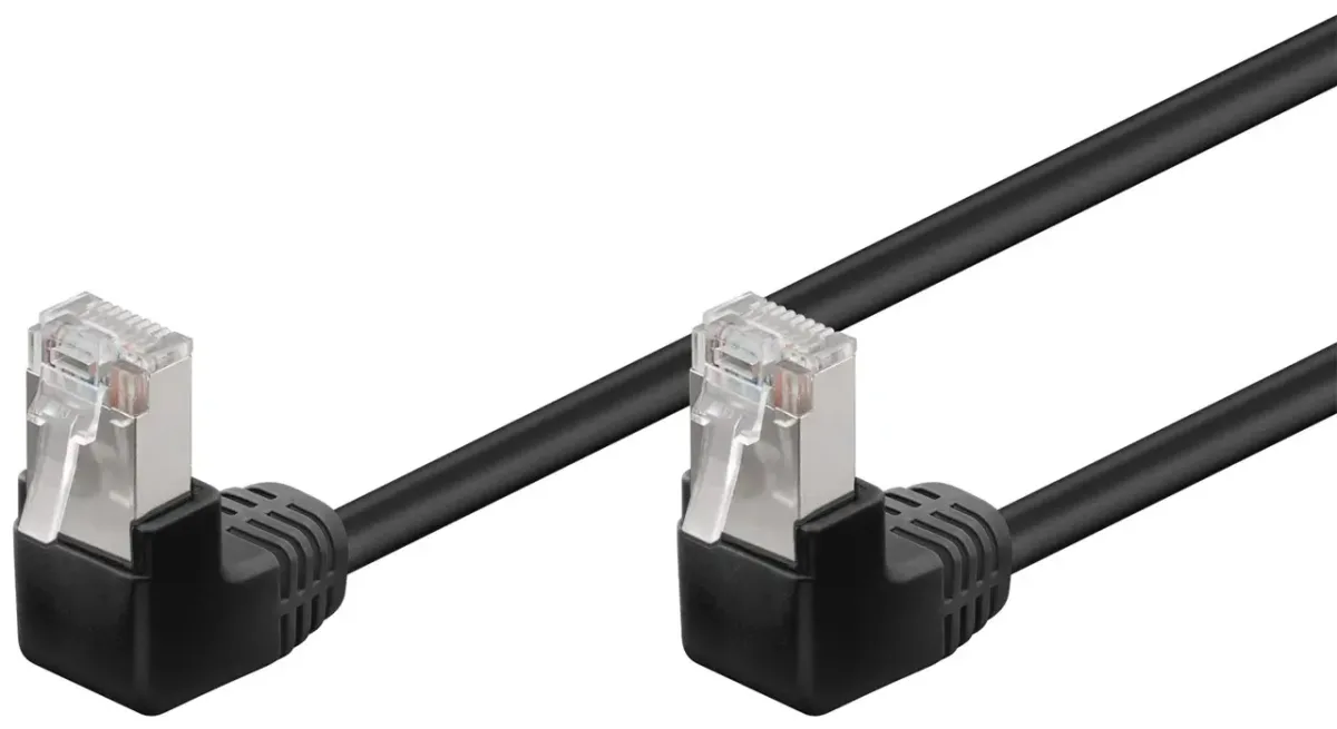 Cablu Patch CAT5e 2x RJ45 90 FTP 0.5m negru pentru Conectare retea /Ecranat /Protectie la indoire 96077 Goobay