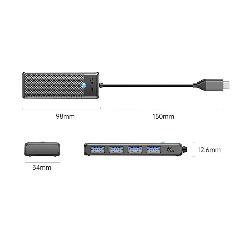 HUB USB Orico PAPW4A-C3-015-BK cu 4 port-uri USB3.0 negru - imagine 3