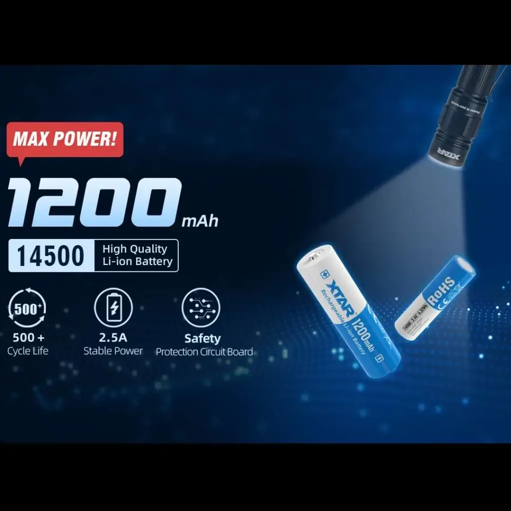 Acumulator Li-ion XTAR 14500 1200mAh KT cu protectie si Top button - imagine 4