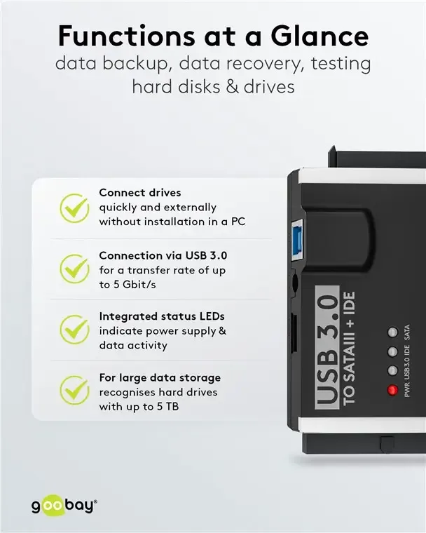 Adaptor de hard disk USB 3.0 pentru IDE si SATA 2.5 / 3.5 inchi Goobay 72013 - imagine 7