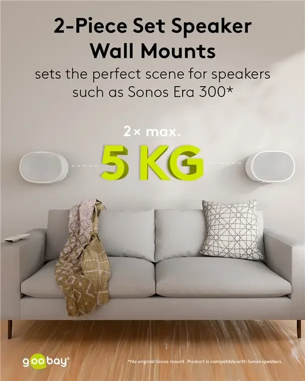Set suport difuzor de perete Modern Sonos Era 300 Flex alb Goobay 71984 - imagine 2