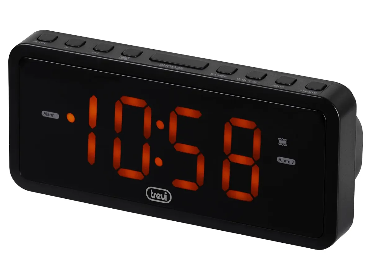 Ceas de masa cu alarma Trevi EC882 LED rosu ecran 1.2" alimentare 230V negru