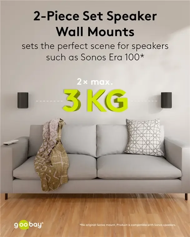 Set suporti de perete pentru difuzor negru Modern Era 1 Flex compatibil Sonos Era 100 71025 Goobay - imagine 2