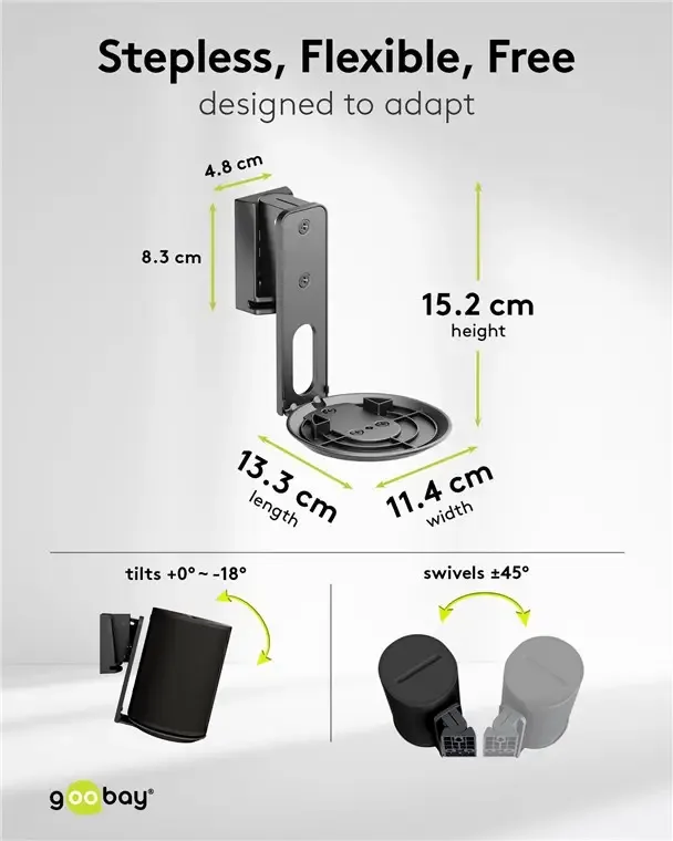 Set suporti de perete pentru difuzor negru Modern Era 1 Flex compatibil Sonos Era 100 71025 Goobay - imagine 4