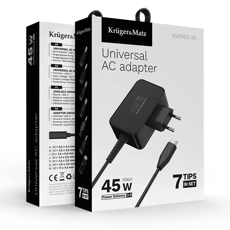 Alimentator Universal 45W PD USB-C + 7 adaptoare Kruger&Matz KM1450-45 - imagine 4