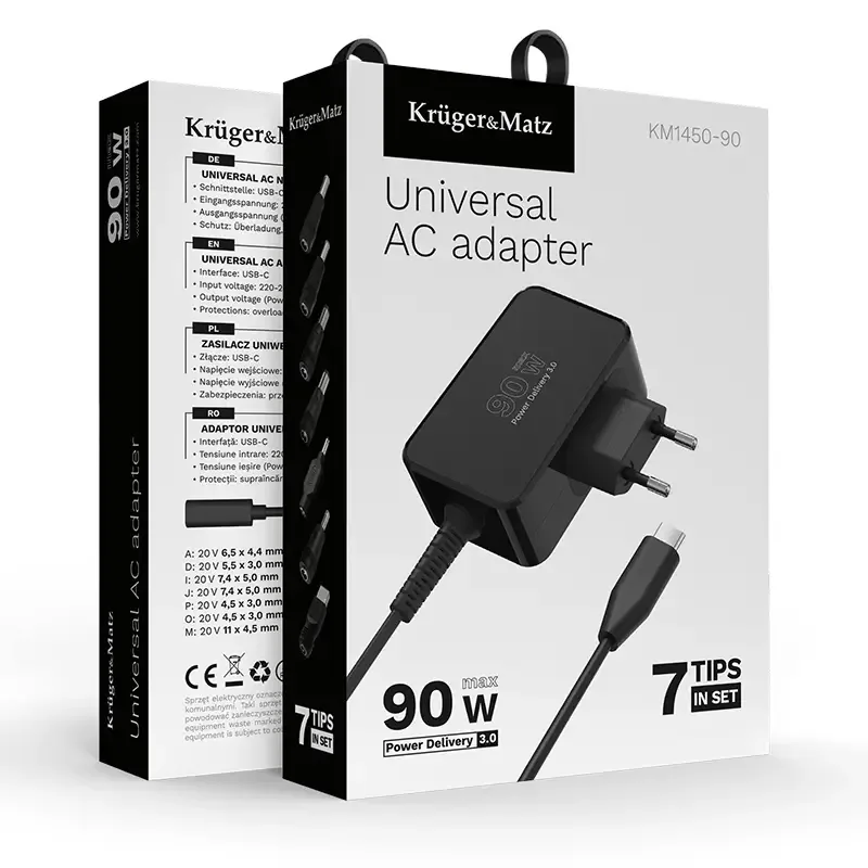 Alimentator Universal 90W PD USB-C + 7 adaptoare Kruger&Matz KM1450-90 - imagine 4