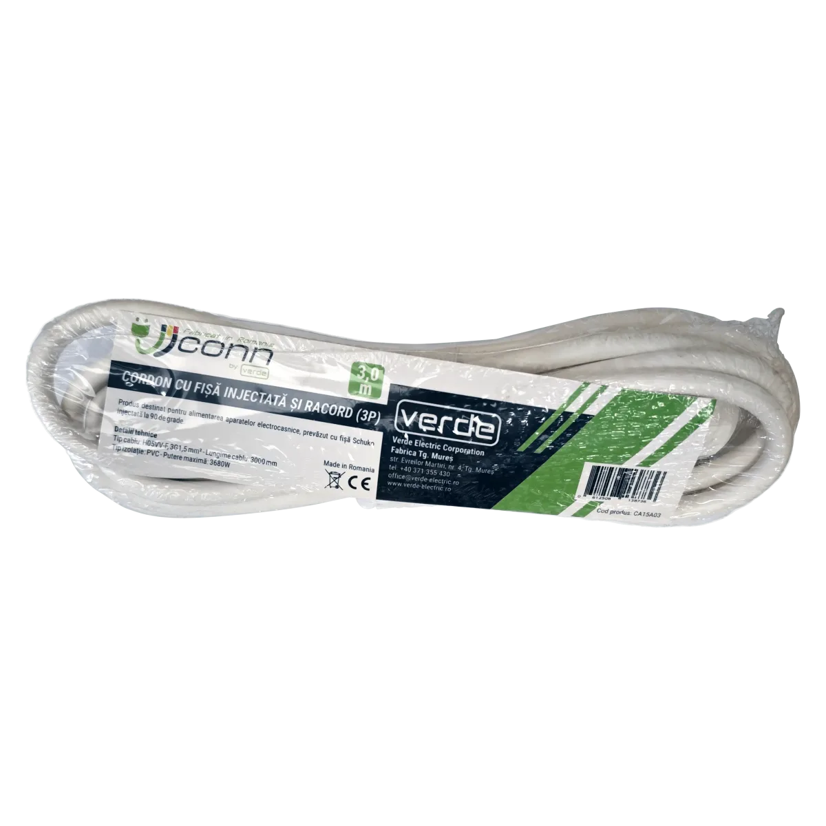 Cordon alimentare Schuko - fire libere 2m alb 16A 3500W 3x1.5mm2 cupru 3G1.5 Wconn CA15A02 - imagine 2