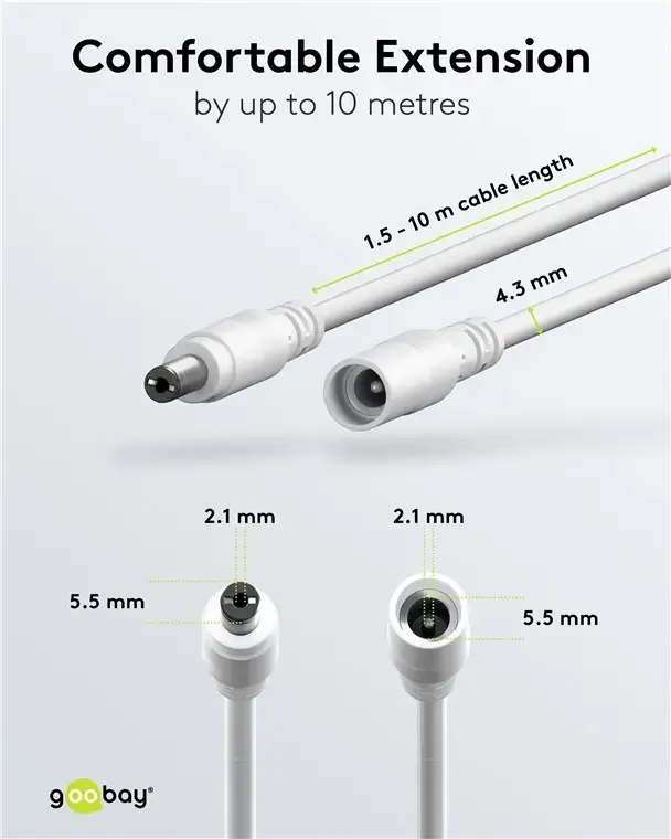 Cablu prelungitor DC 5.5/2.1 mufa - DC 5.5/2.1 soclu 5m 5A 2x0.5mm2 cupru drept alb Goobay 76676 - imagine 4