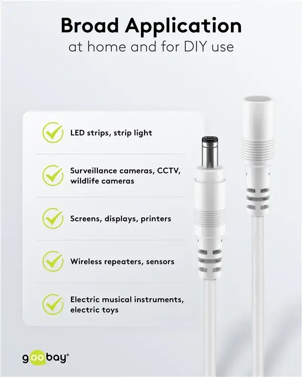 Cablu prelungitor DC 5.5/2.1 mufa - DC 5.5/2.1 soclu 5m 5A 2x0.5mm2 cupru drept alb Goobay 76676 - imagine 6