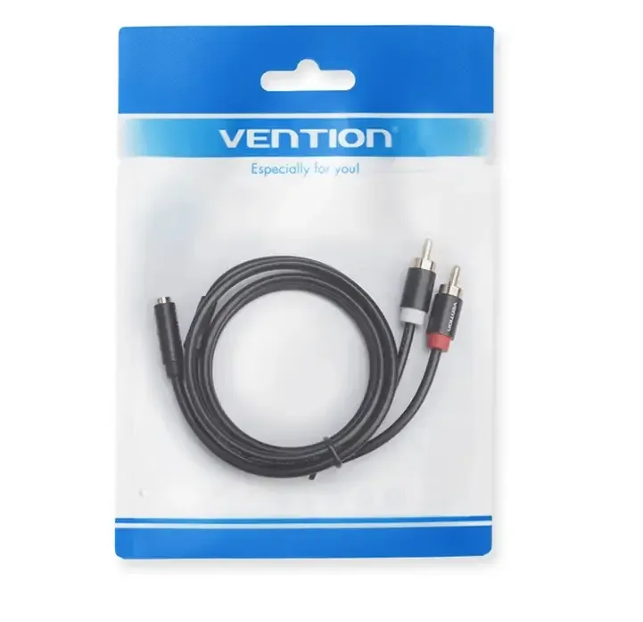 Cablu Jack 3.5 mm mama - 2x RCA tata 1m aurit negru Vention VAB-R01-B100 - imagine 2