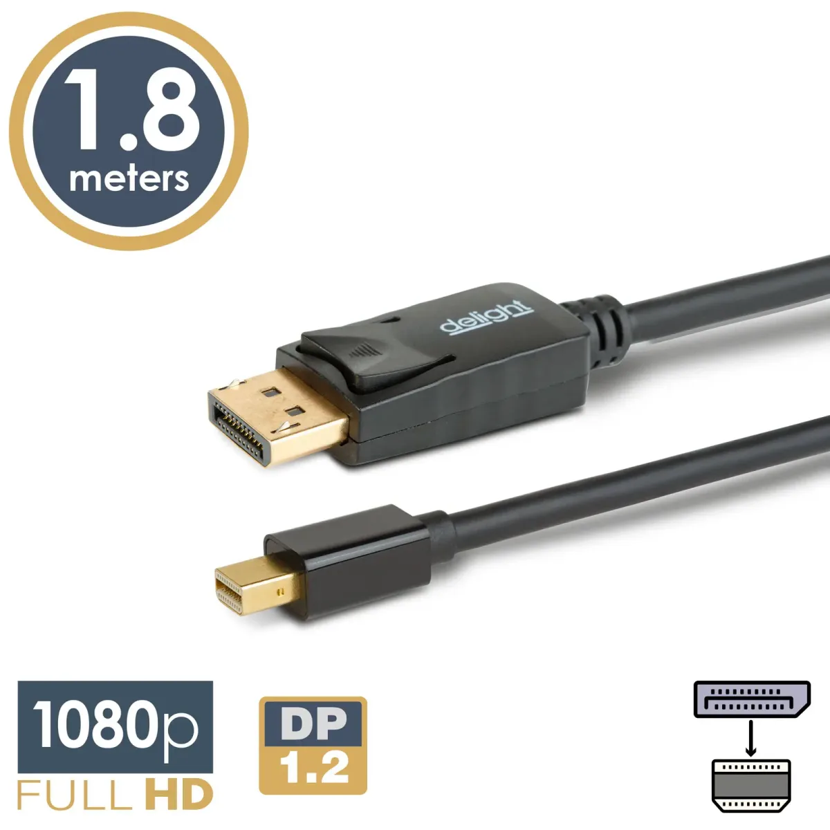 Cablu DisplayPort v1.2 la Mini DisplayPort v1.2 1.8m FullHD 1080p delight 20336A