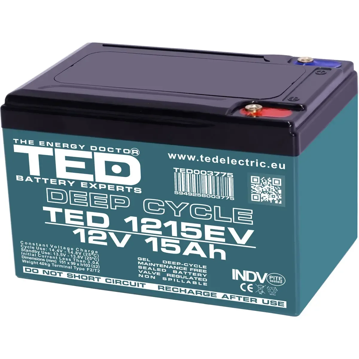 Acumulator AGM /VRLA12V 15A Deep Cycle 151mmx98mmxh95mm pentru vehicule electrice M5 TED Battery Expert Holland TED003775