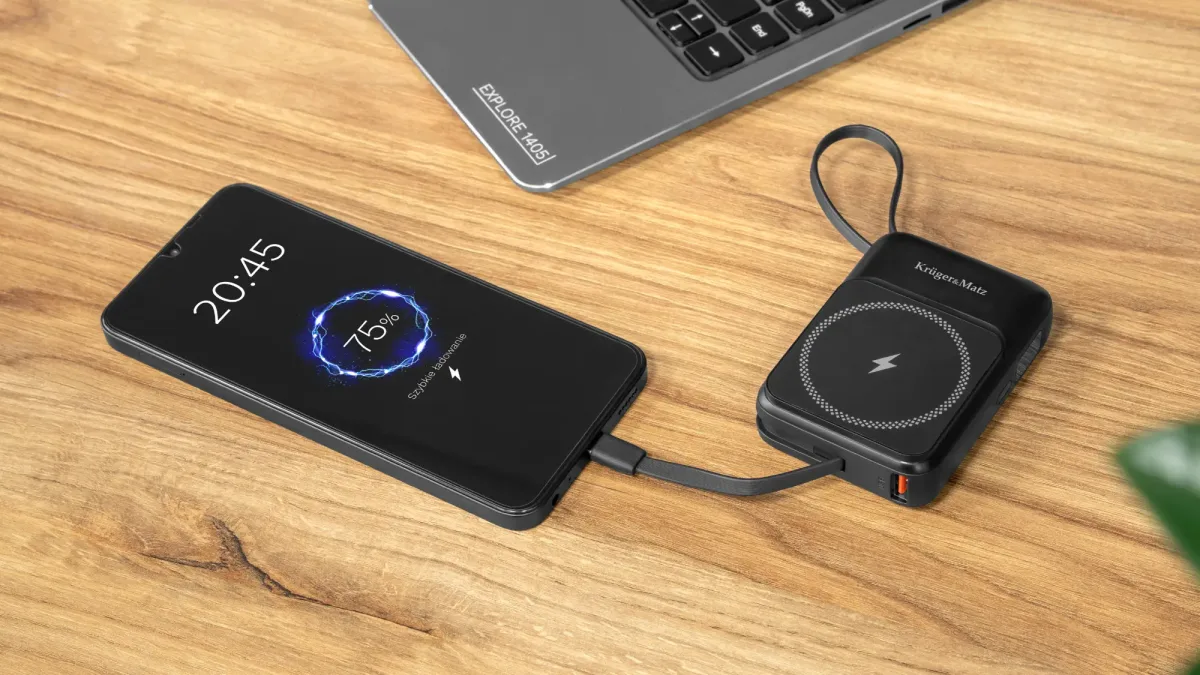 Power Bank inductie Kruger&Matz KM0913-B 10000mAh Li-ion Mag Safe wireless 15W / USB-C 20W /USB-A 22.5W / Lightning 10W - imagine 7