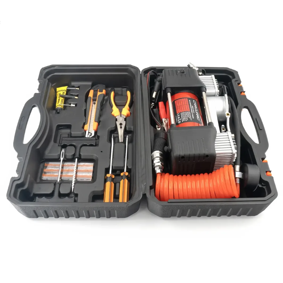 Compresor auto 12V Carguard COM002 Heavy-Duty dublu cilindru 50L/min 150PSI LED +kit reparatie anvelope - imagine 4