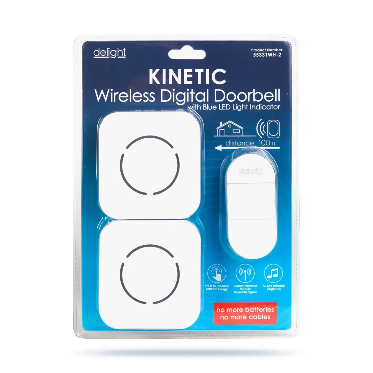 Sonerie fara fir Kinetic fara baterii 1 buton +2 receptoare alb delight 55331WH-2