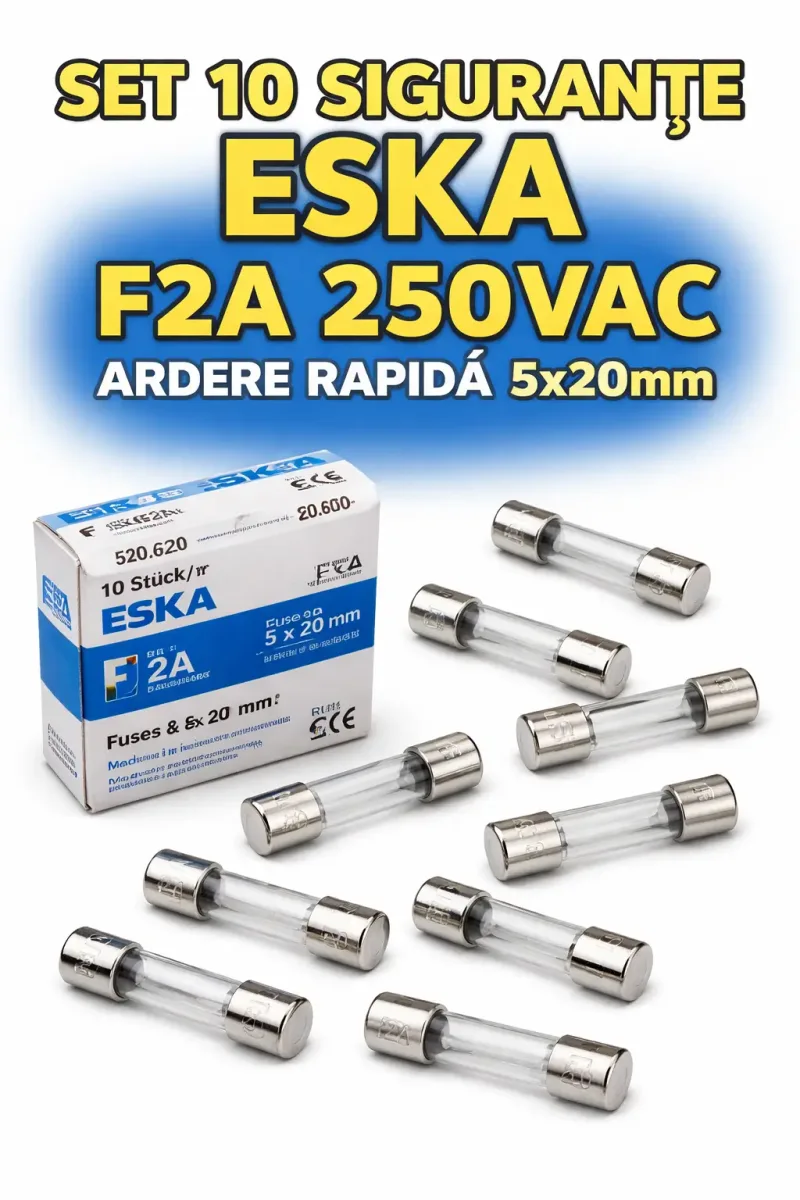 Set 10 sigurante ESKA F2A 250VAC ardere rapida 5x20mm 520.620-10