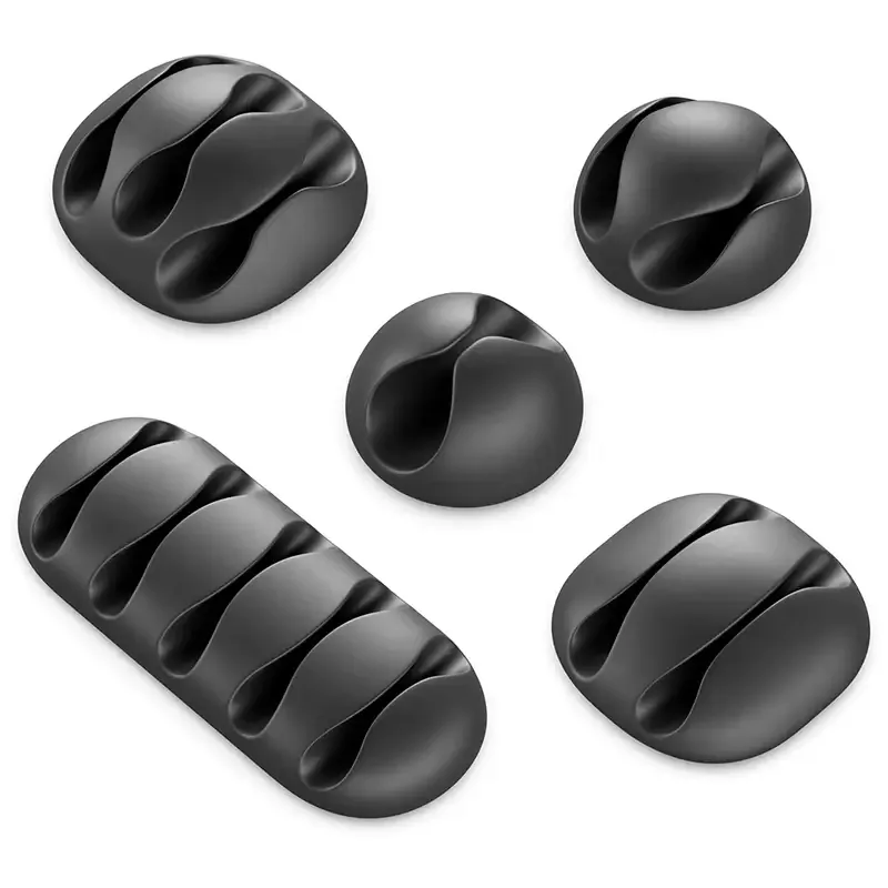 Set 5 cleme organizatoare cabluri cu adeziv negre MK5543 deleyCON