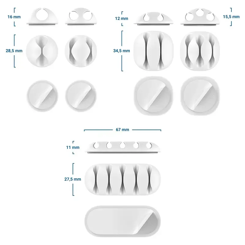 Set 5 cleme organizatoare cabluri cu adeziv albe MK5544 deleyCON - imagine 3