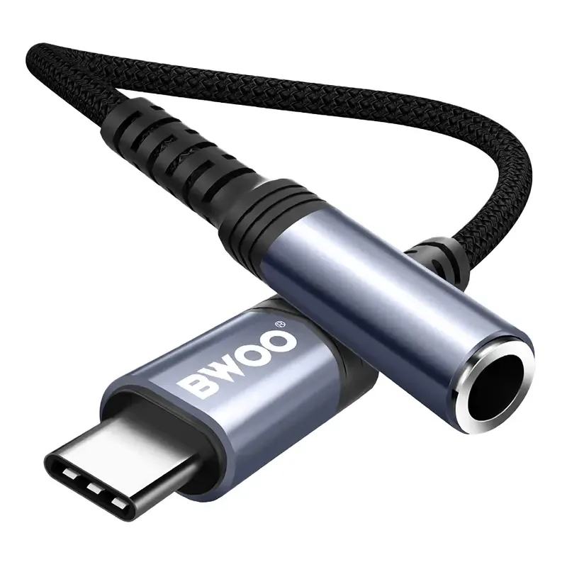 Adaptor audio USB-C tata - JACK 3.5 mm mama 10cm negru BWOO BO-BZ47 - imagine 5