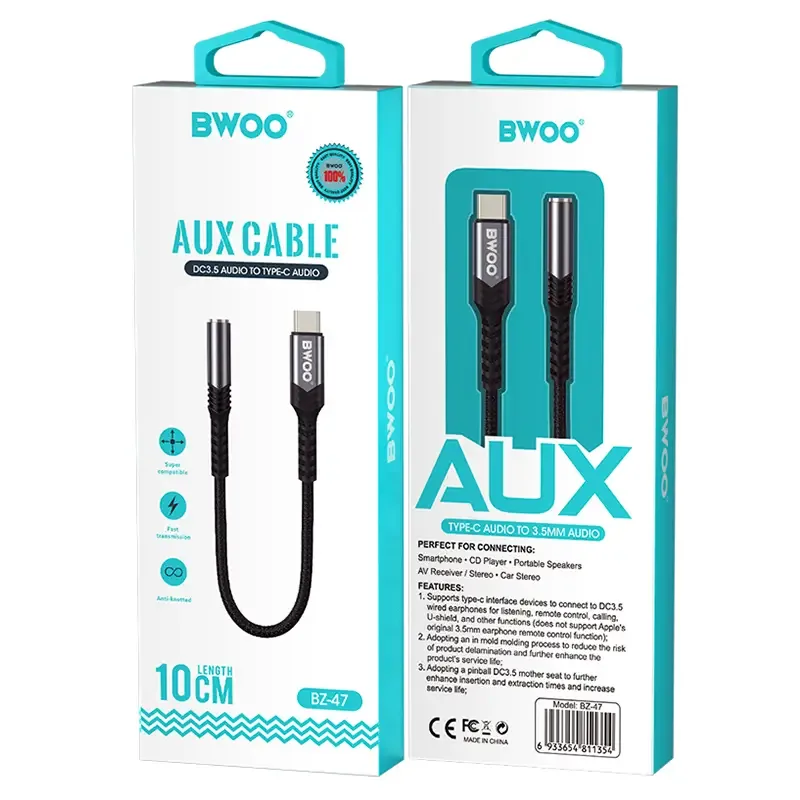 Adaptor audio USB-C tata - JACK 3.5 mm mama 10cm negru BWOO BO-BZ47 - imagine 6