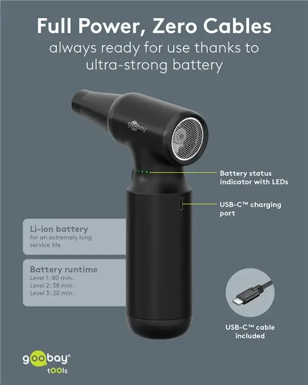 Suflanta aer comprimat portabila Goobay 77830 100W /motor fara perii /fara fir /reincarcabil - imagine 10