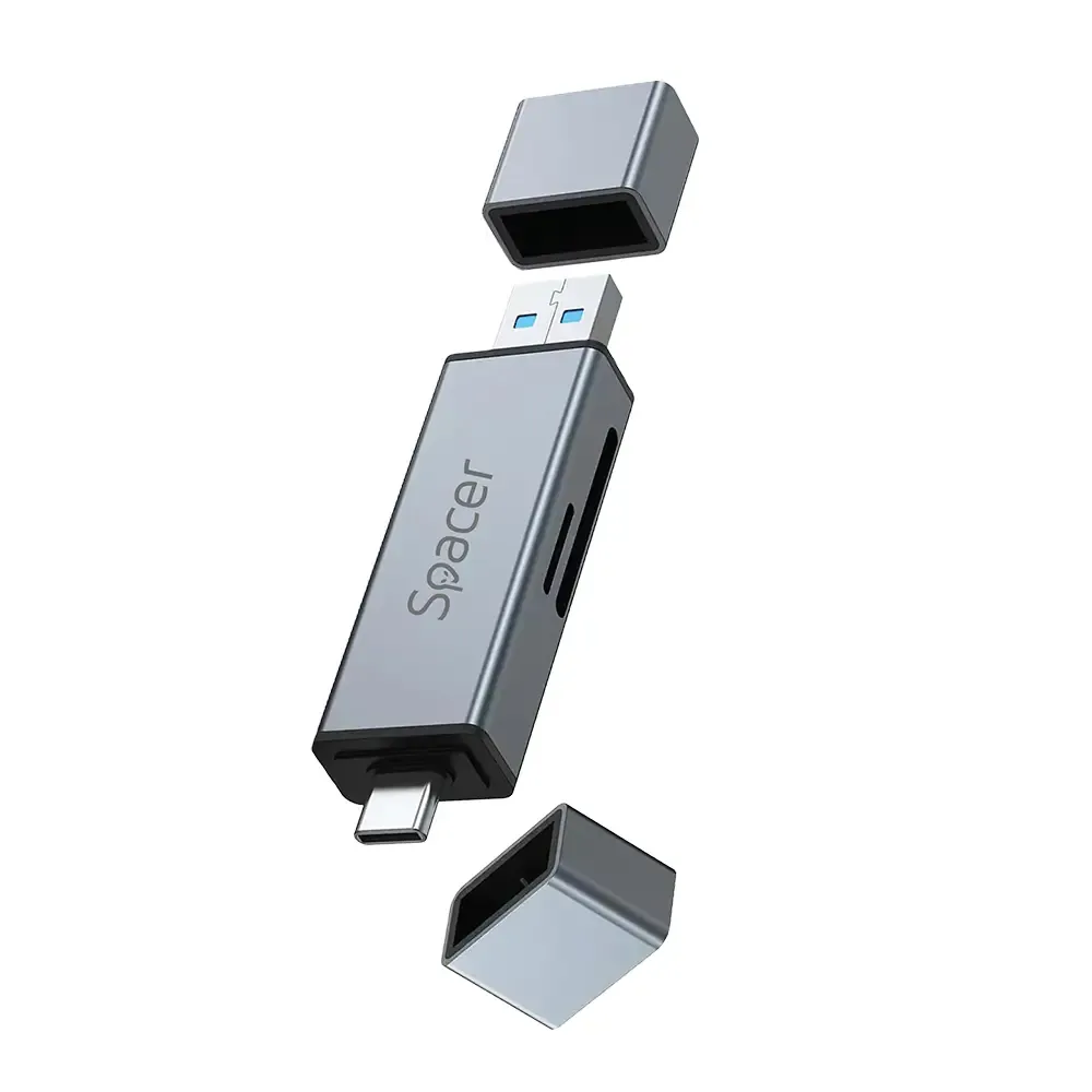 CARD READER extern SPACER SPCR-TYPEC-USB-01 4 in 1 USB 2.0 USB Type C - SD micro SD 1x mama USB si Type-C aluminiu - imagine 4