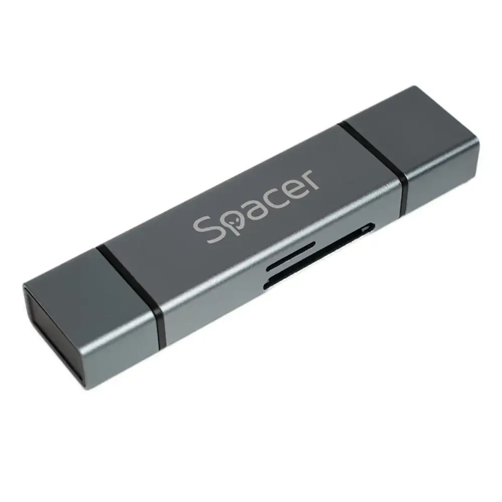 CARD READER extern SPACER SPCR-TYPEC-USB-01 4 in 1 USB 2.0 USB Type C - SD micro SD 1x mama USB si Type-C aluminiu - imagine 2