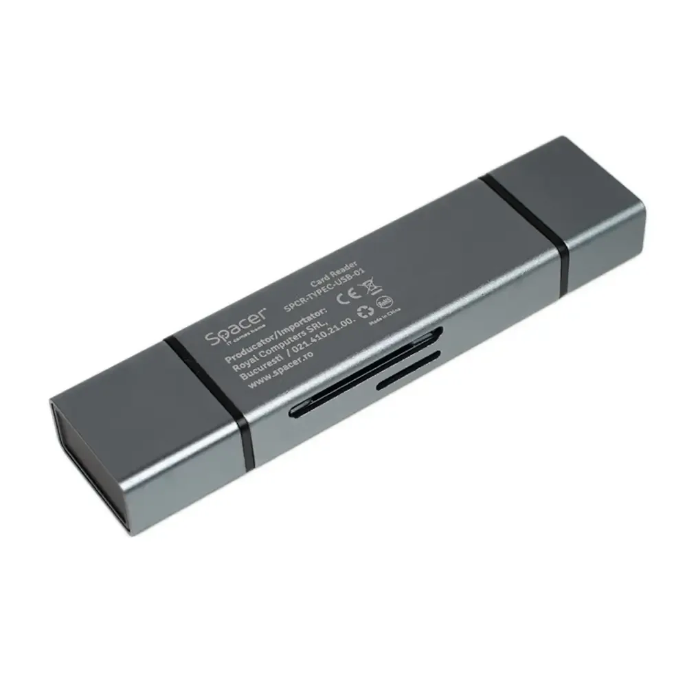 CARD READER extern SPACER SPCR-TYPEC-USB-01 4 in 1 USB 2.0 USB Type C - SD micro SD 1x mama USB si Type-C aluminiu - imagine 3