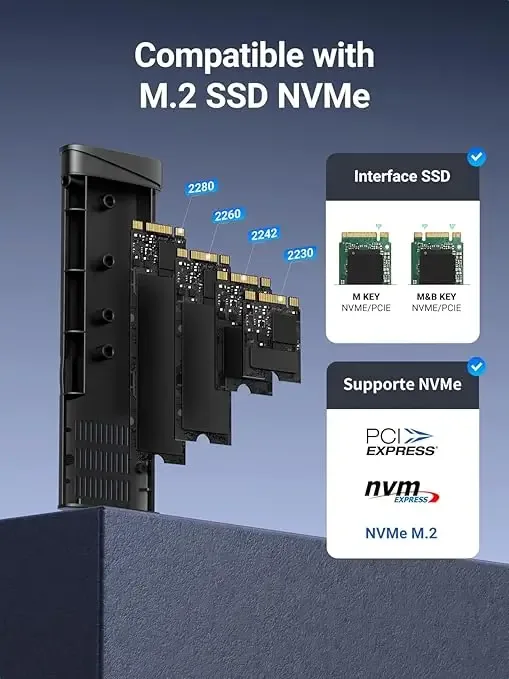 RACK extern Ugreen CM767 35267 SSD M.2 NVMe/PCIE 3.0 compatibil cu form factor 2280 /2260 /2242 /2230 cablu 50cm USB-C 3.1 - imagine 5