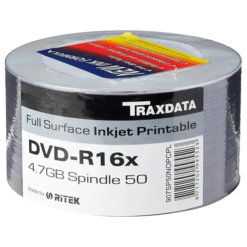 Set 50buc DVD-R 4.7GB 16X TRAXDATA printabile TRDPW50-
