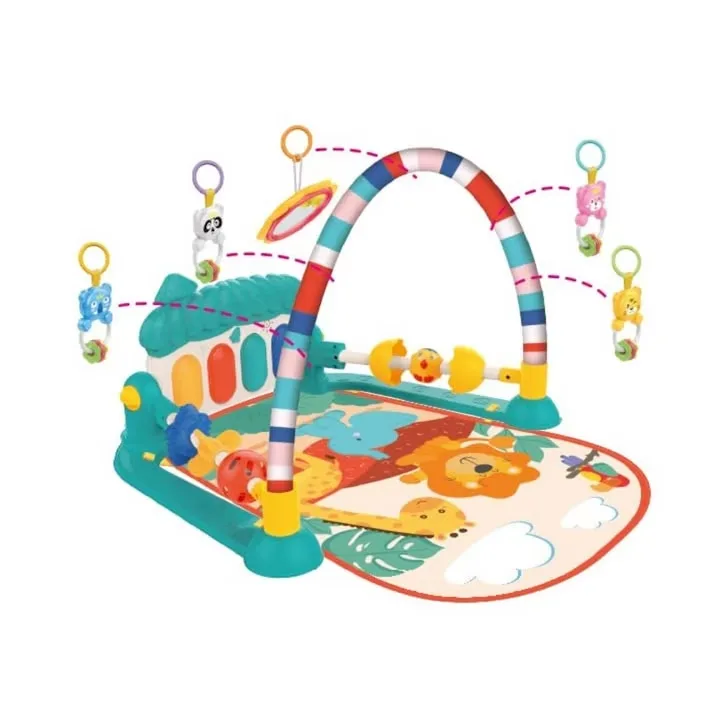 Centru de activitate si covoras bebelusi Macvi®, pian muzical interactiv, 5 jucarii detasabile, lavabil, educativ, 0-12 luni, multicolor - imagine 5